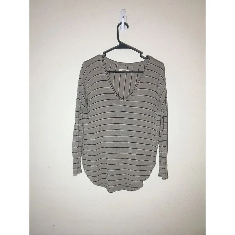 Womens Madewell Long Sleeve Size Small Brown Striped Lightweight Casual